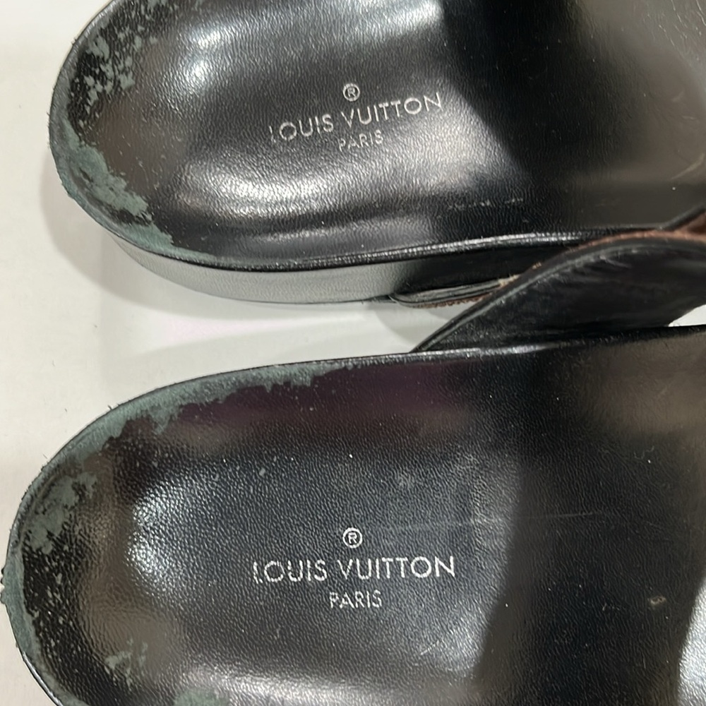 Louis Vuitton Monogram Brown Sandals with Gold Buckles - Picture 4 of 4